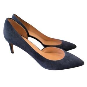 J.Crew Navy Suede Pointed Toe D'Orsay Heel 3 Inch Pump Career
